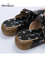 Women’s Ethnic Style Flower Color Matching Thick Soled Sandals