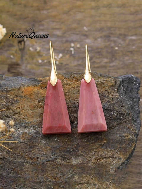 Boho Geometric Natural Stone Drop Earrings Red