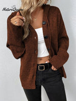 Women's Autumn and Winter Drawstring Knitted Cardigan Sweater