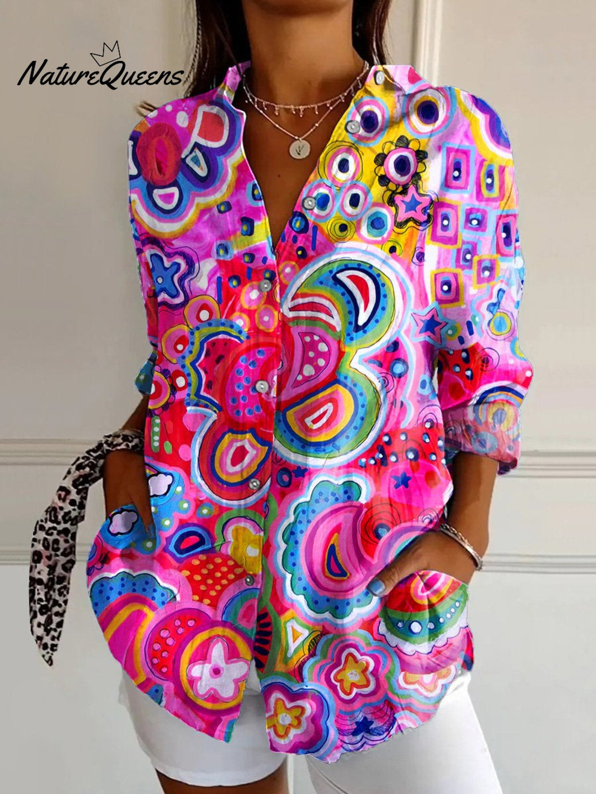 Women's Retro Floral Print Casual Cotton Shirt