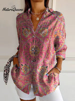 Women's Colorful Retro Totem Print Casual Cotton Shirt
