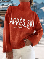 Vintage Apres Ski Print Knit Turtleneck Pullover Sweater