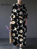 Women's Lovely Floral Art Print Large Size Loose Long Sleeve Casual Dress