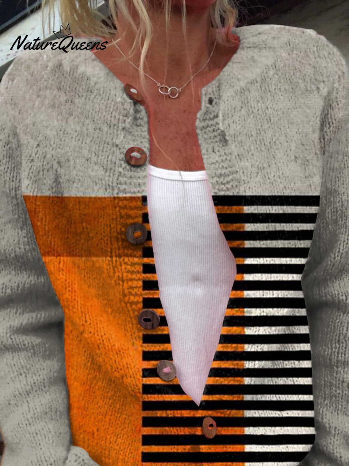 Artistry Color Block Art Printed Buttoned Cardigan Sweater