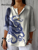 Women's Deep Sea Octopus Tentacles Casual Cotton Linen Shirt