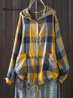Women's Stylish Casual Hooded Double Layer Cotton Plaid Shirt
