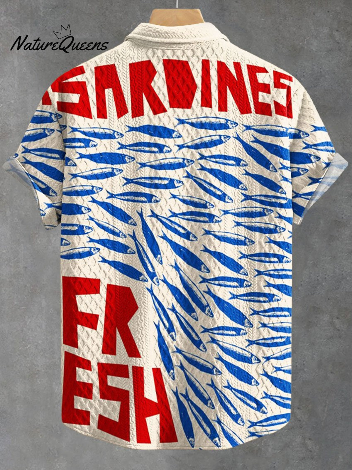 Vintage Fish Sardines Art Print Casual Jacquard Shirt