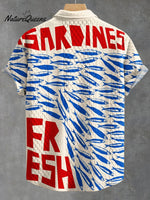 Vintage Fish Sardines Art Print Casual Jacquard Shirt