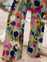 Women's Flower Printed Cotton And Linen Casual Pants