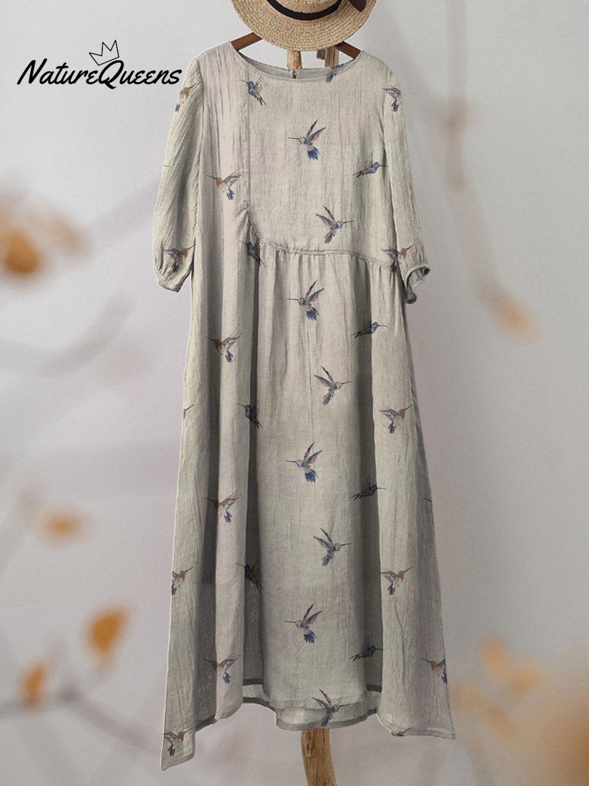 Simple Hummingbird Repeat Pattern Printed Women's Pocket Cotton Dress