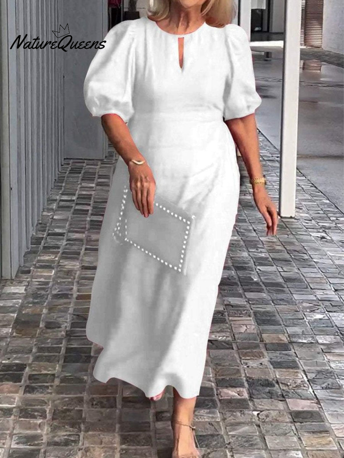 Women's Solid Color Loose Elegant Casual Puff Sleeves Dress