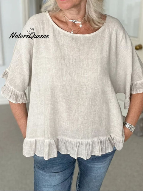 Women's Cotton Linen Ruffled Top