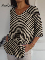 Women's Retro Geometric Art Round Line Print Casual Pullover Knit