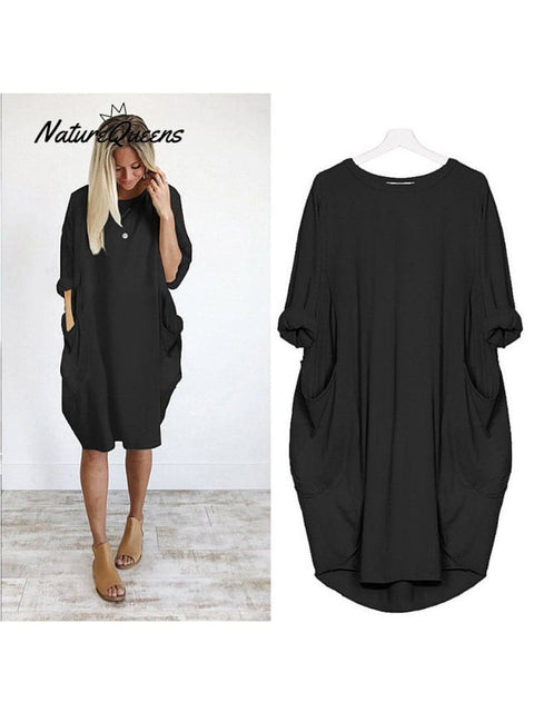 Women’s Solid Color Loose Elegant Casual Long - Sleeved Pocket Dress Black / S