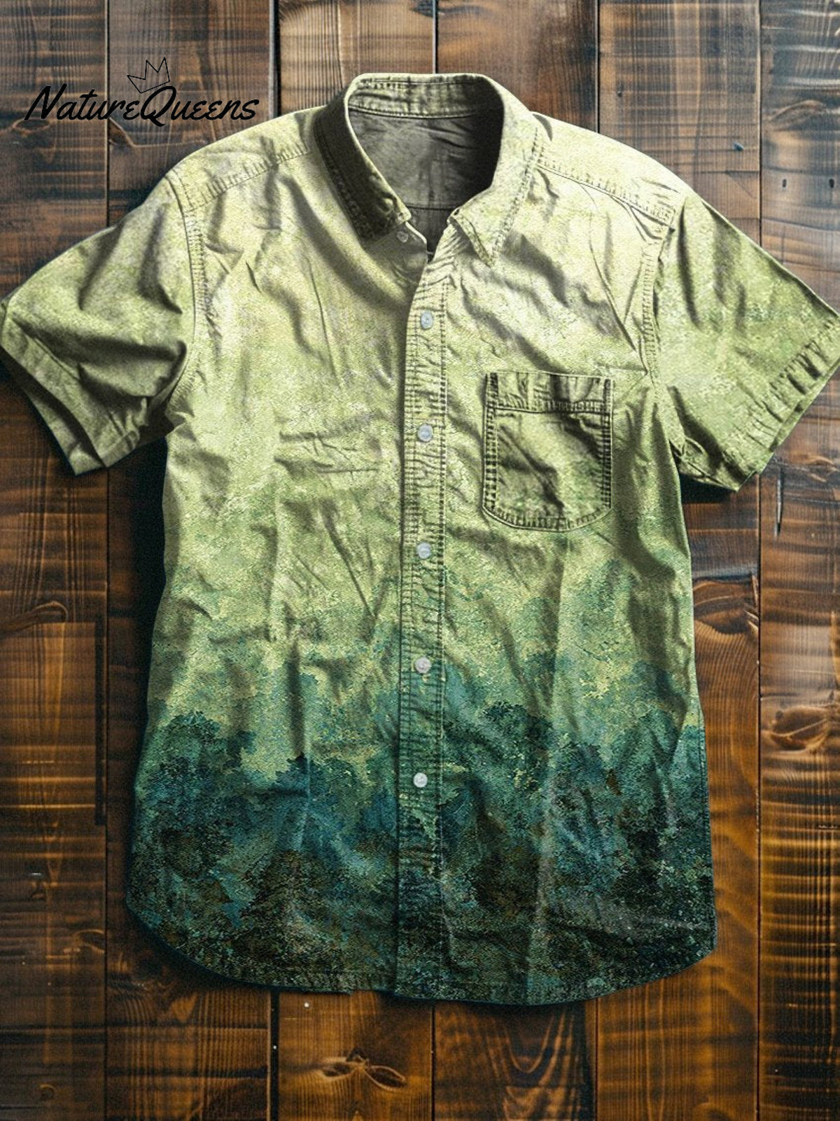 Gradient Background Vintage Print Casual 100% Cotton Shirt