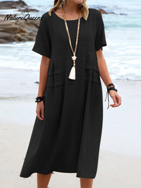 Women's Solid Color Loose Elegant Casual Cotton And Linen Dress