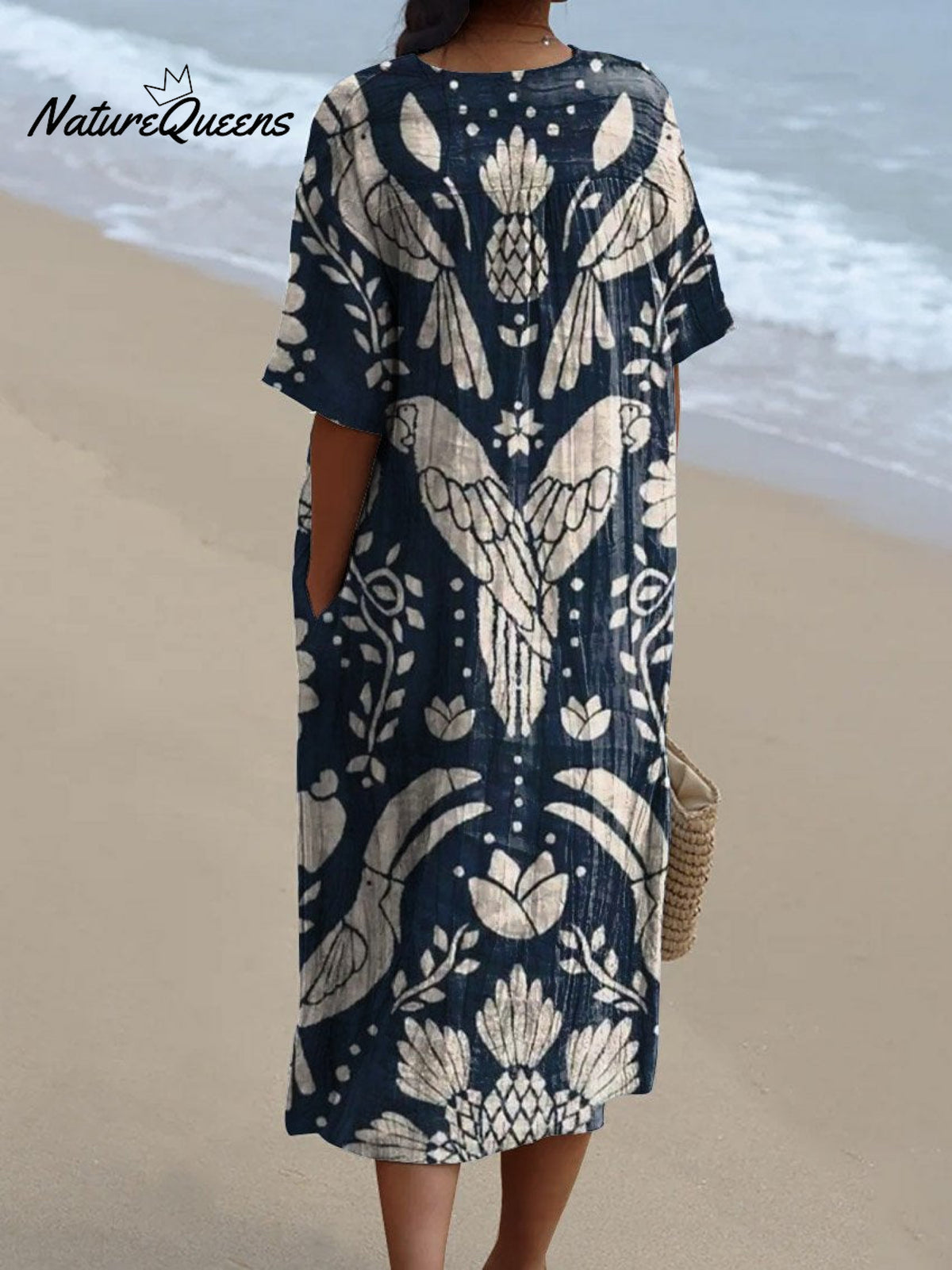 Women's Vintage Ethnic Lovely Birds Art Print Flowy Dress