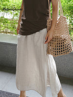 Women's Plain ColorCasual Nine-point Pants Fake Two-piece Cotton And Linen Wide-leg Pants Skirt