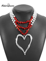 Bohemian Multi - Layered Large Heart Beaded Necklace Red2 / Onesize