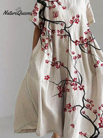 Women's Vintage Lovely Floral Art Print Large Size Loose Casual Dress