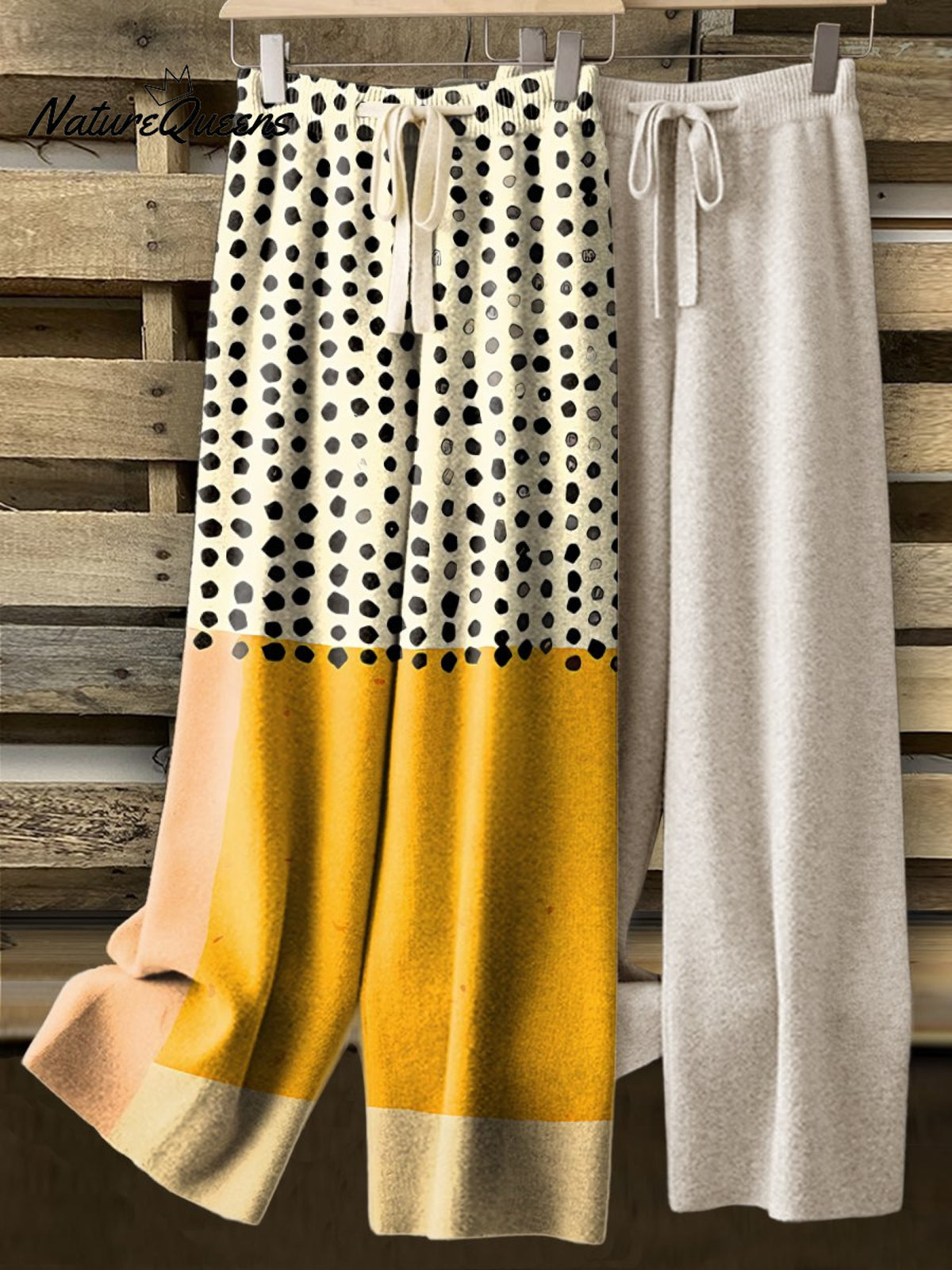 Women's Yellow Polka Dot Printed Comfortable Knitted Trousers