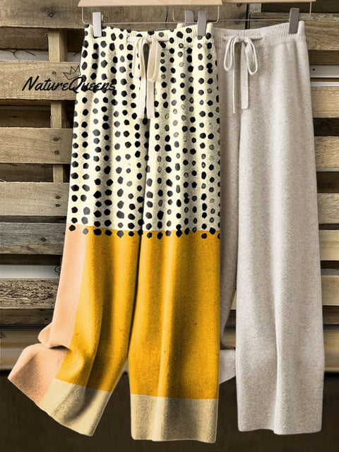 Women's Yellow Polka Dot Printed Comfortable Knitted Trousers