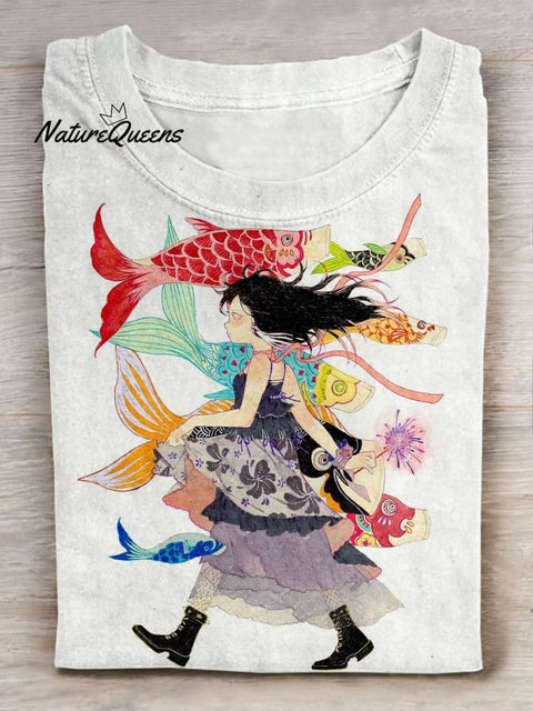 Fish Art Print Casaul Short Sleeve T-shirt