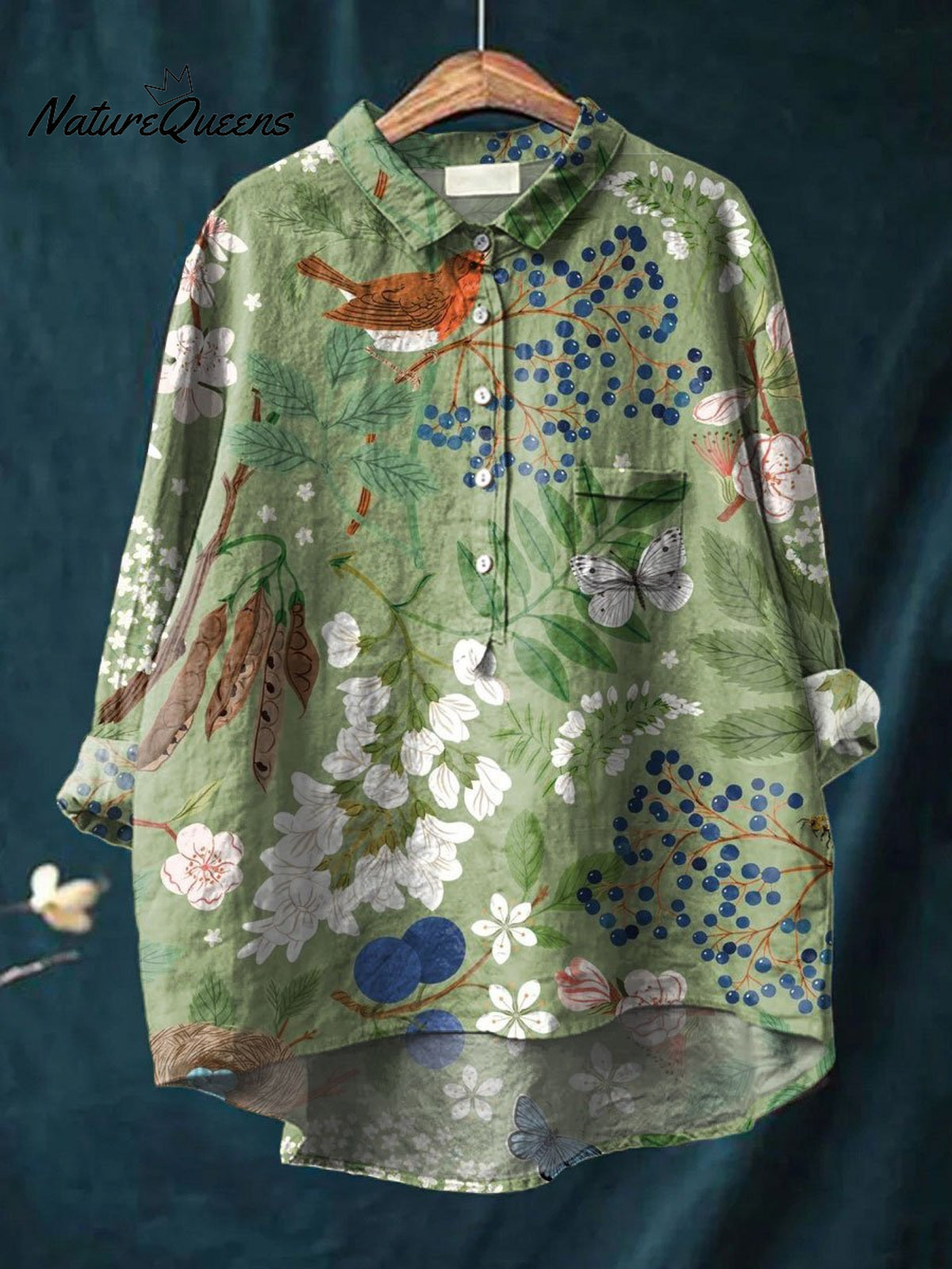 Women'sVintage Flower Print Casual Cotton And Linen Shirt