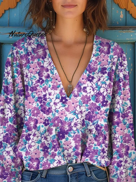 Retro Small Floral Pattern Printed Women's Casual Long Sleeve Comfortable Cotton Shirt