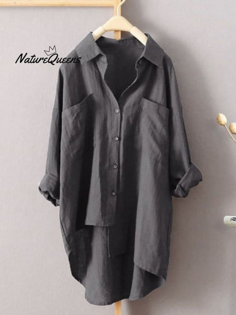 Women's Solid Color Loose Elegant Casual Cotton And Linen Shirt