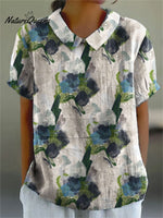 Women's Flower Print Casual Cotton And Linen Shirt