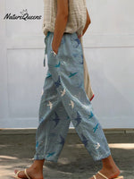 Lovely Swallow Pattern Printed Women's 100 %Cotton Casual Pants