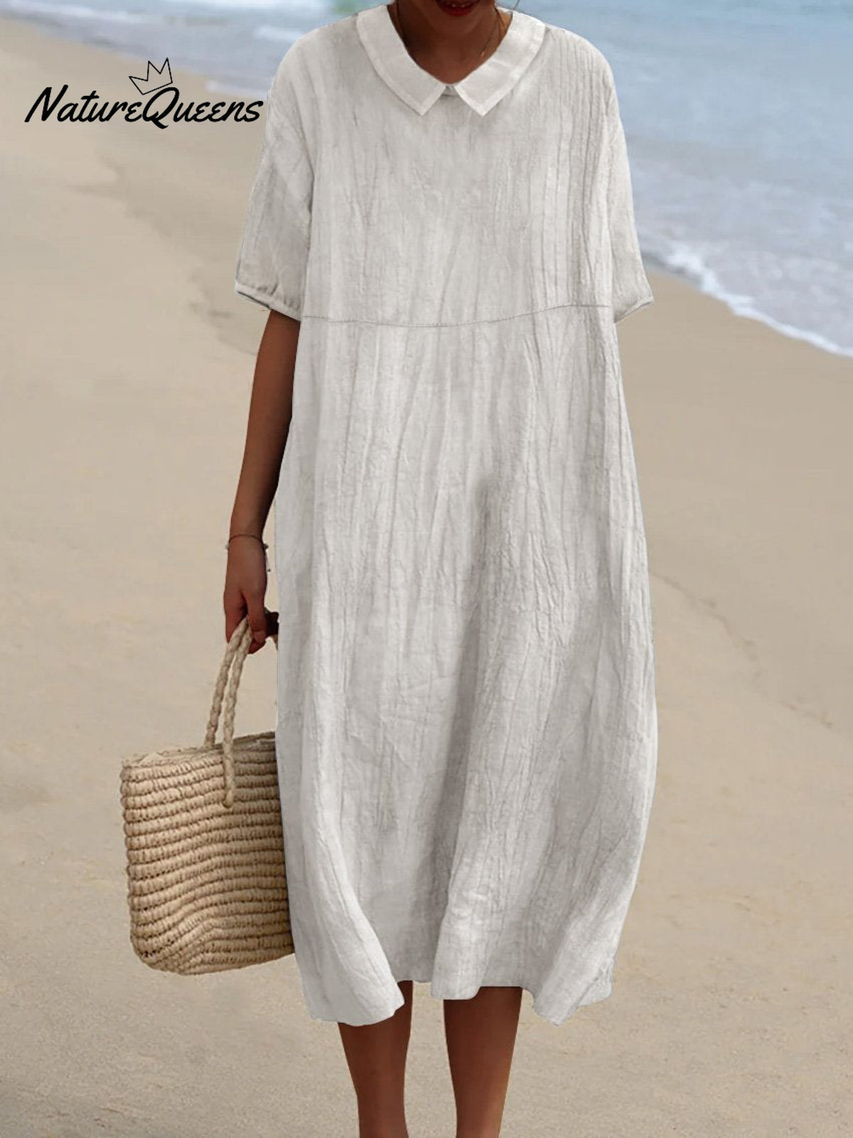 Women’s Pocket Linen Dress（Convertible Dress With Front And Back Option） White / S