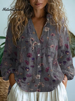 Women'sRetro Floral Art Print Casual Long Sleeve Comfortable Cotton Shirt