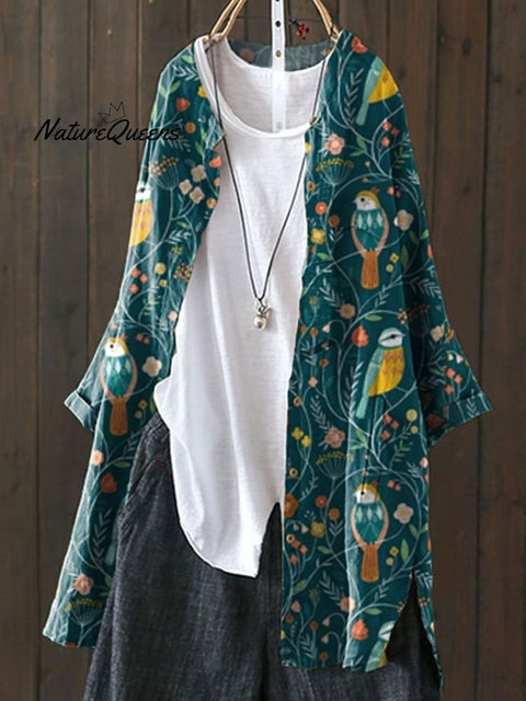 Women's Flower Print Loose Casual Top Jacket