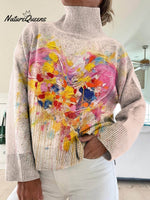 Valentine's Day Love Art Print Knit Turtleneck Pullover Sweater