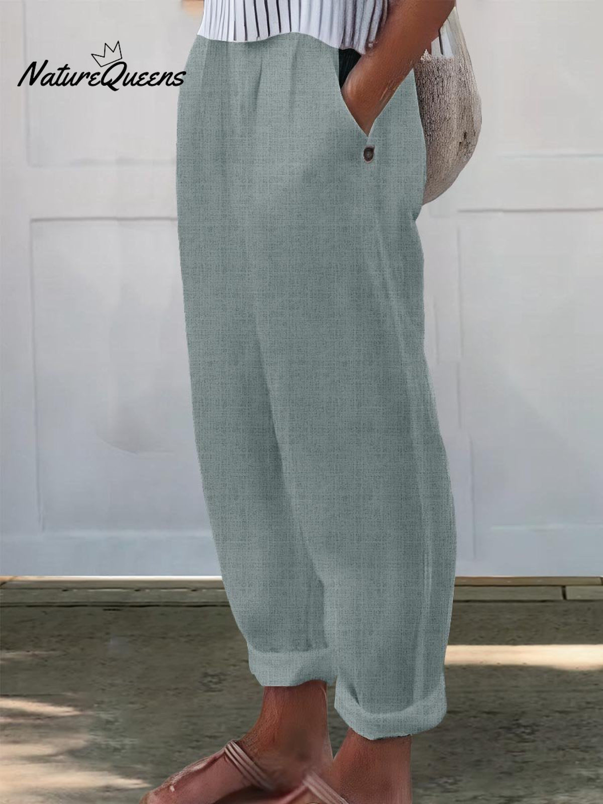 Women’s Printed Cotton And Linen Casual Pants Green / S