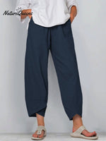 Women's Solid Color Loose Elegant Casual Simple Cotton And Linen Ninth Pants