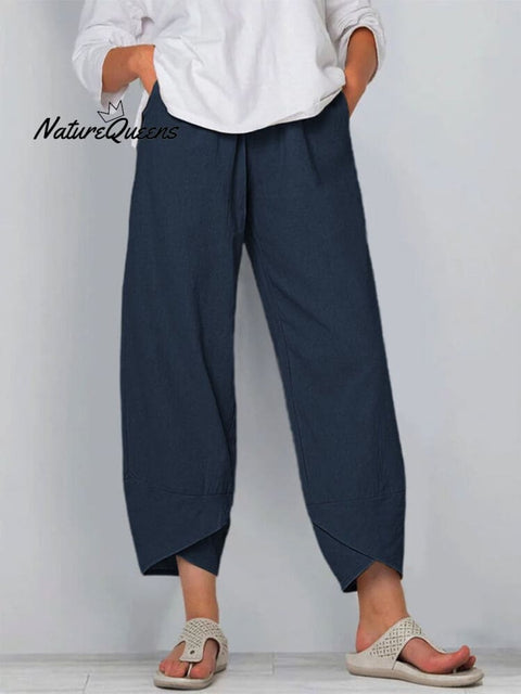 Women's Solid Color Loose Elegant Casual Simple Cotton And Linen Ninth Pants