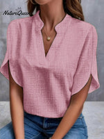 Women’s Summer Solid Colour V - Neck Loose Linen Shirt Pink / S