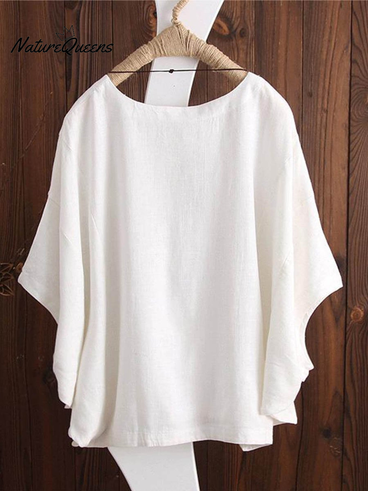 Women's Solid Color Loose Elegant Bat Sleeve Casual Cotton And Linen Shirt