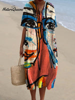 Women's Vintage Funny Abstract Figure Art Print Flowy Dress