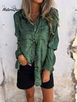 Casual Suede Lapel Neck Button Down Shirt Green / S