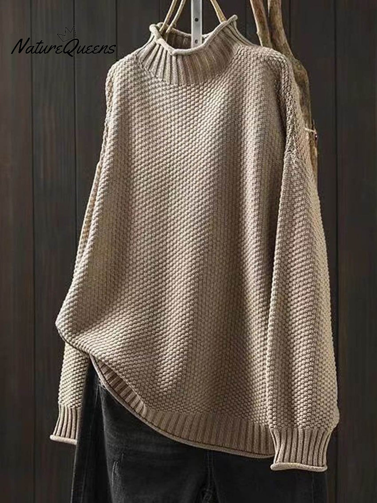 Women's Retro Solid Color Loose Elegant Half Turtleneck Casual Pullover Knitted Sweater