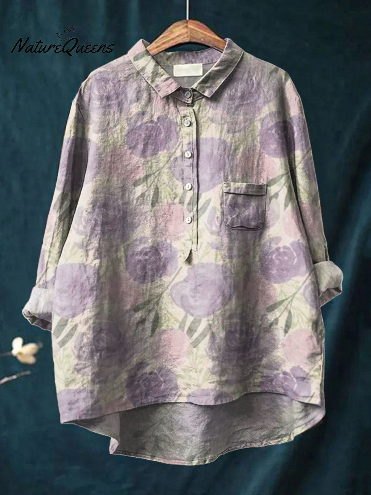 Women's Vintage Floral Art Print Casual Cotton And Linen Shirt