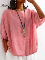 Women Solid Color Loose T-Shirt Pink / M