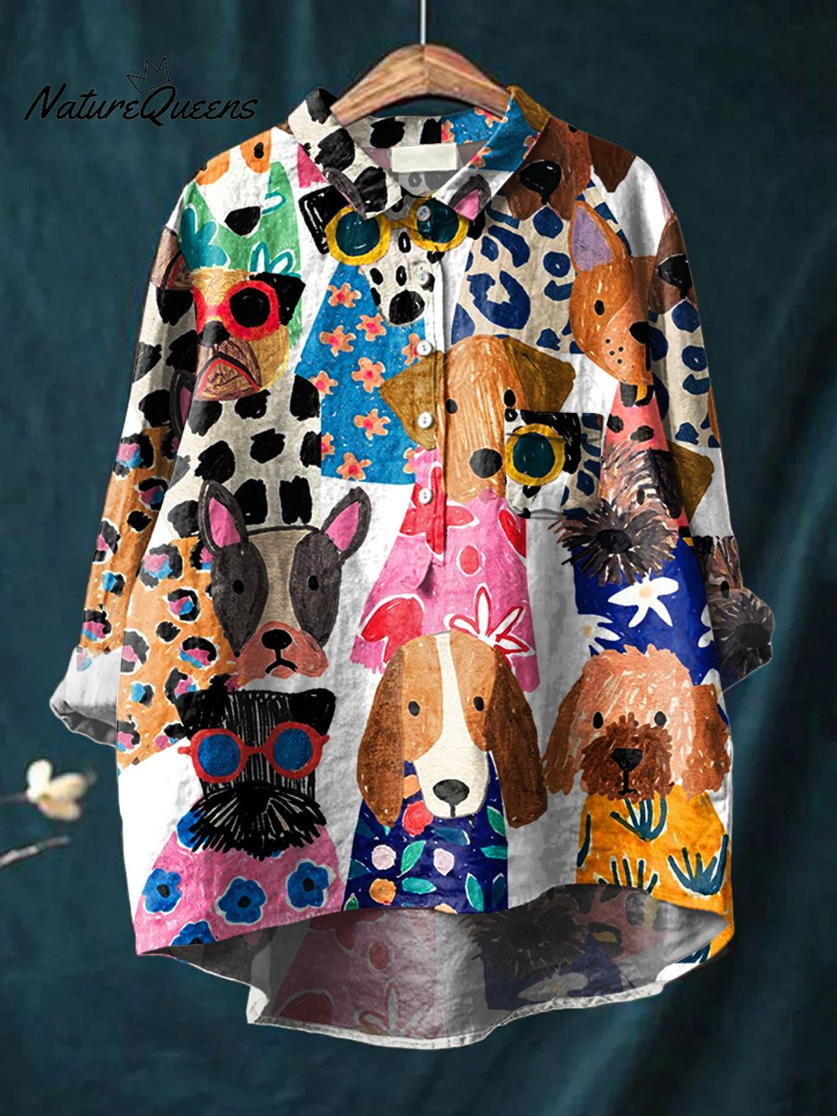 Women's DogArt Print Casual Cotton And Linen Shirt
