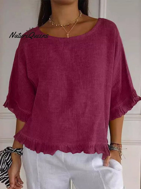 Women's Cotton Linen Ruffled Top