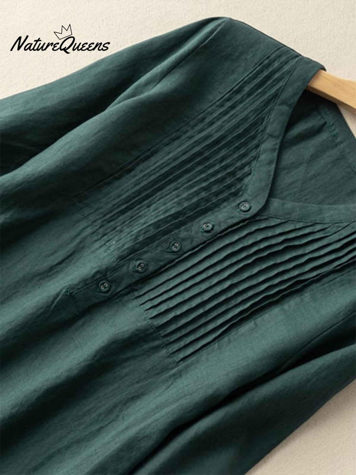 Cotton And Linen V-Neck Pleated Loose Dress