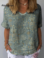 Woodland Vegetation Pattern Printed Women’s Casual Cotton And Linen Shirt Multicolor / S